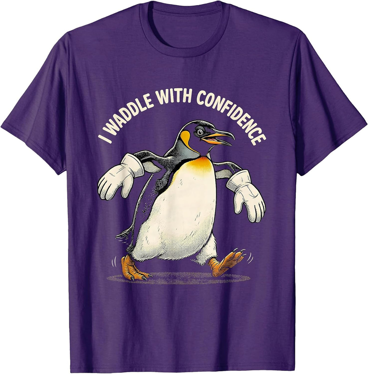 Men's I Waddle With Confidence Funny Penguin Lover Retro Cartoon T-Shirt - Purple