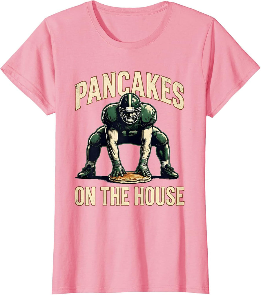 Pancakes On The House Vintage Football Lineman Game-Day T-Shirt, Women, Pink, Medium - As Pictured