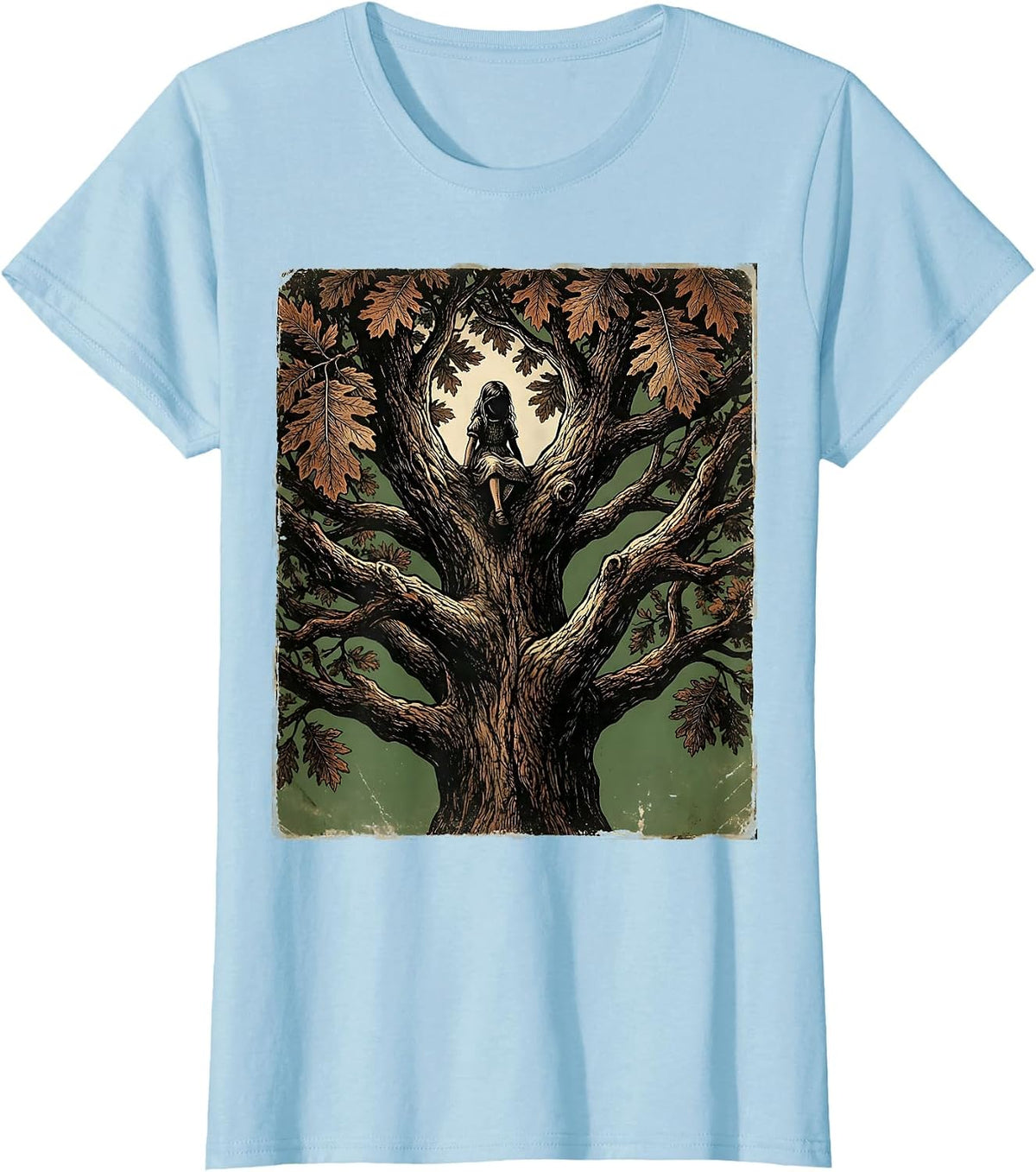 Women's Favorite Daughter Oak Tree Climbing Girl Design T-Shirt - Baby Blue