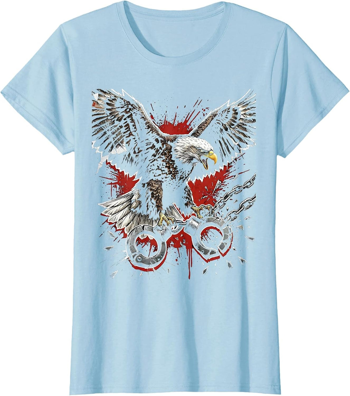 Bald Eagle Breaking Free Graphic Design T-Shirt - Baby Blue