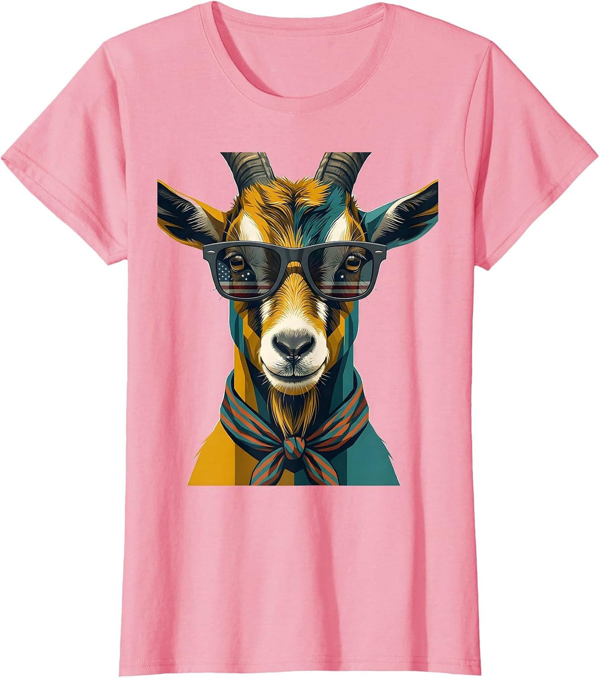 Women's Goat Sunglasses Midcentury Modern Animal Humor T-Shirt - Pink