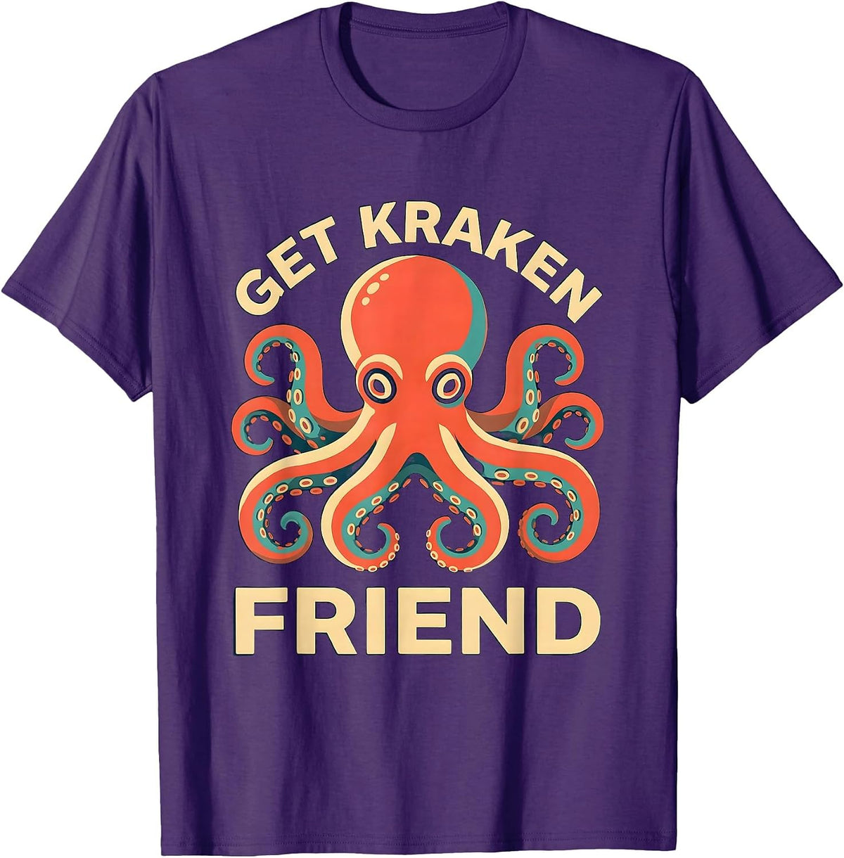 Get Kraken, Friend Playful Octopus Lover Screenprint Art T-Shirt - Purple