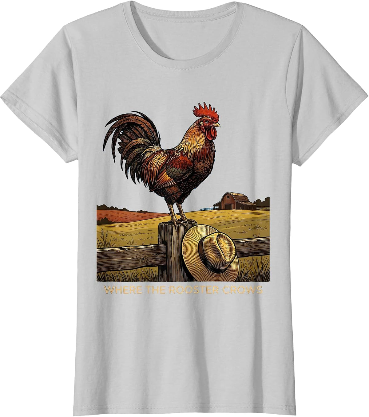 Women's Where the Rooster Crows Country Pride Design T-Shirt - Silver Grey