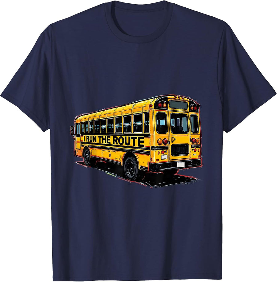 I Run The Route Funny School Bus Driver Toddler Birthday T-Shirt - Navy Blue