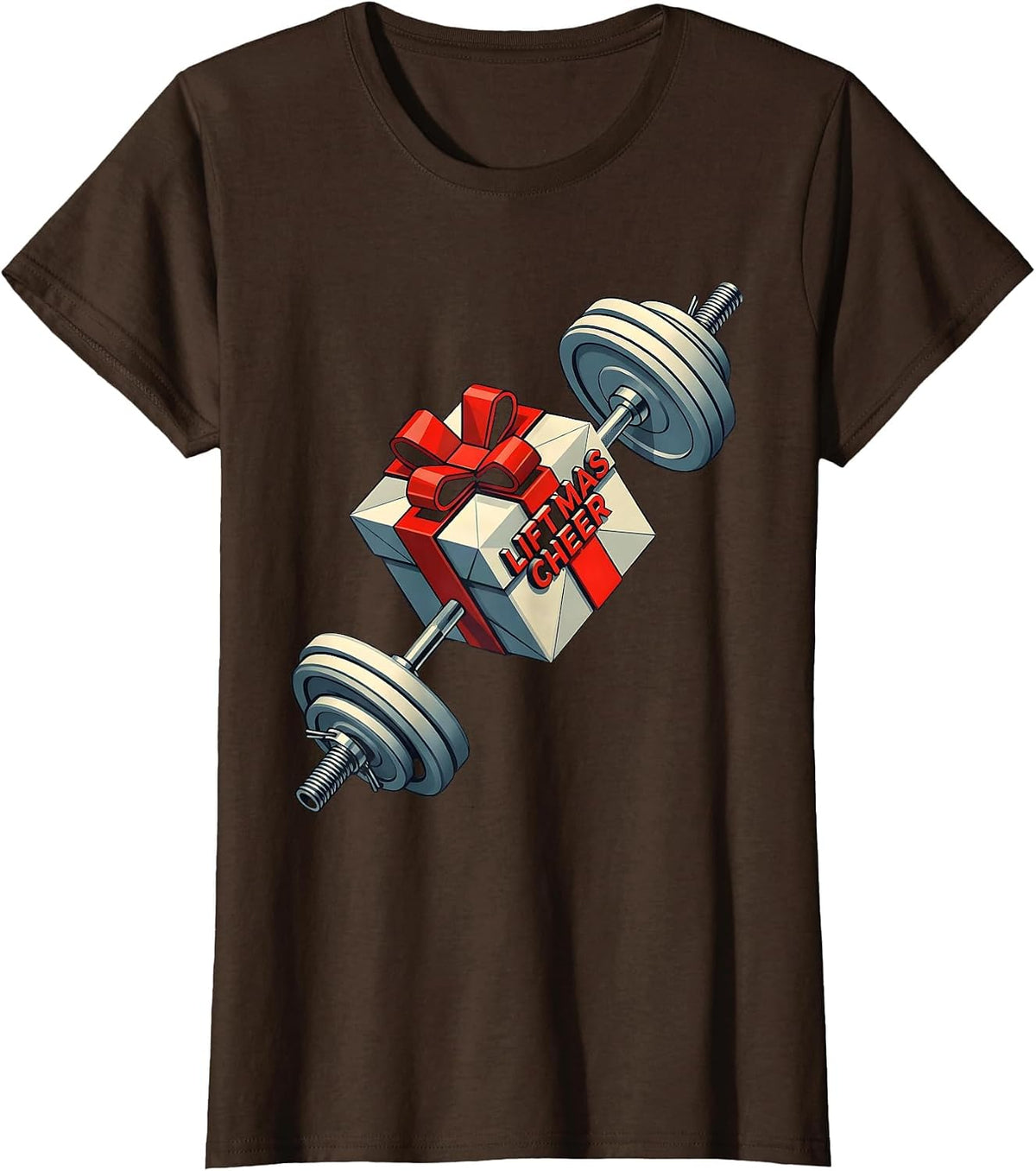 Women's Liftmas Cheer Funny Christmas Gym Weightlifting Workout Gift T-Shirt - Brown