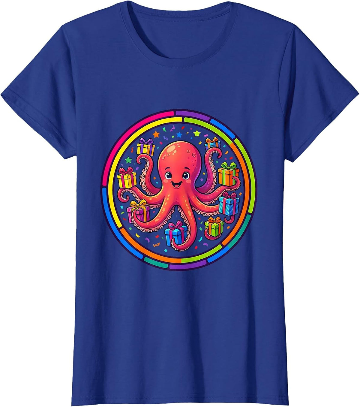 Women's Octopus Birthday Gift Holder Funny Celebration T-Shirt - Royal Blue