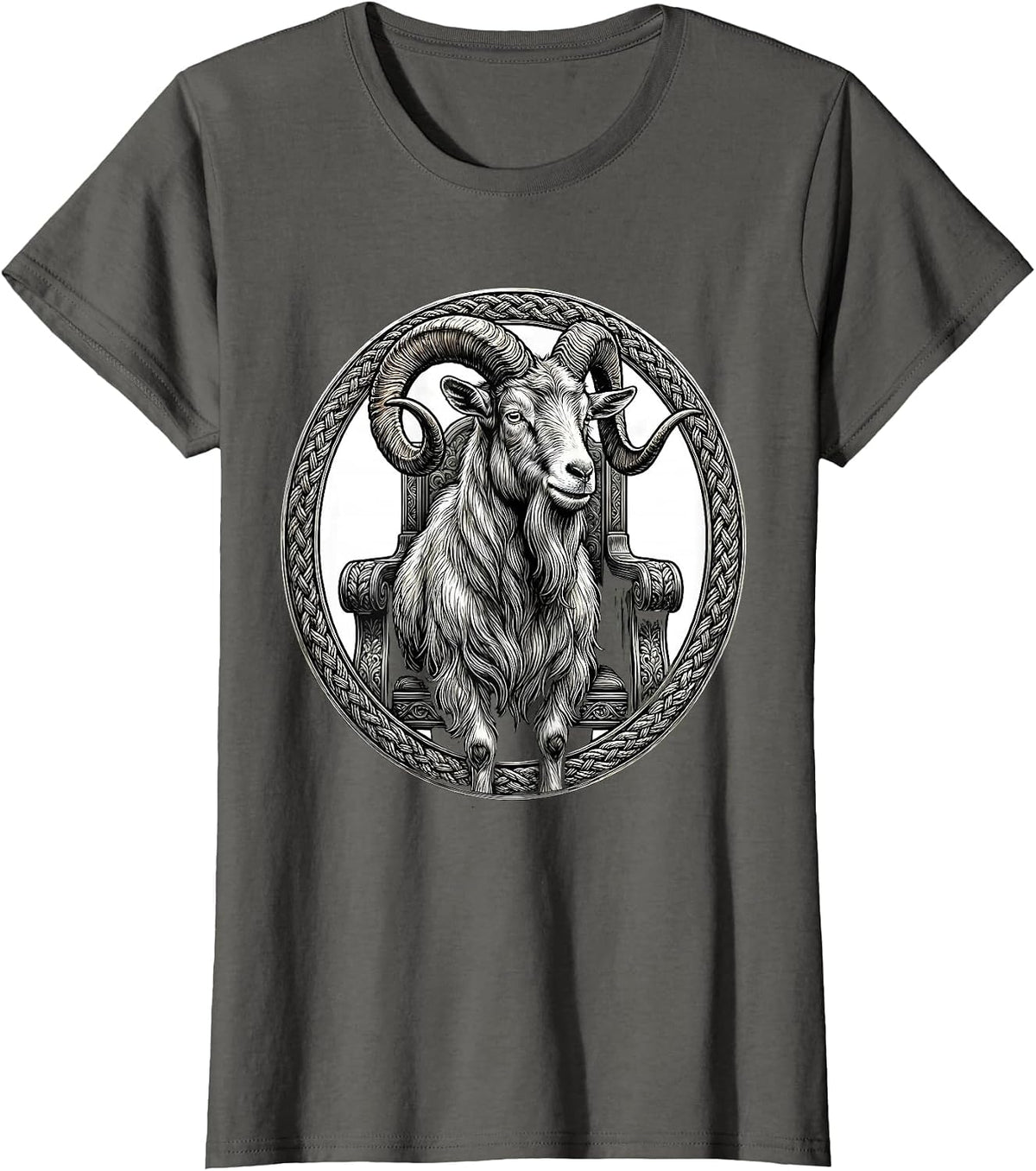 Women's Old Goat King on Throne Illustration T-Shirt - Asphalt Grey