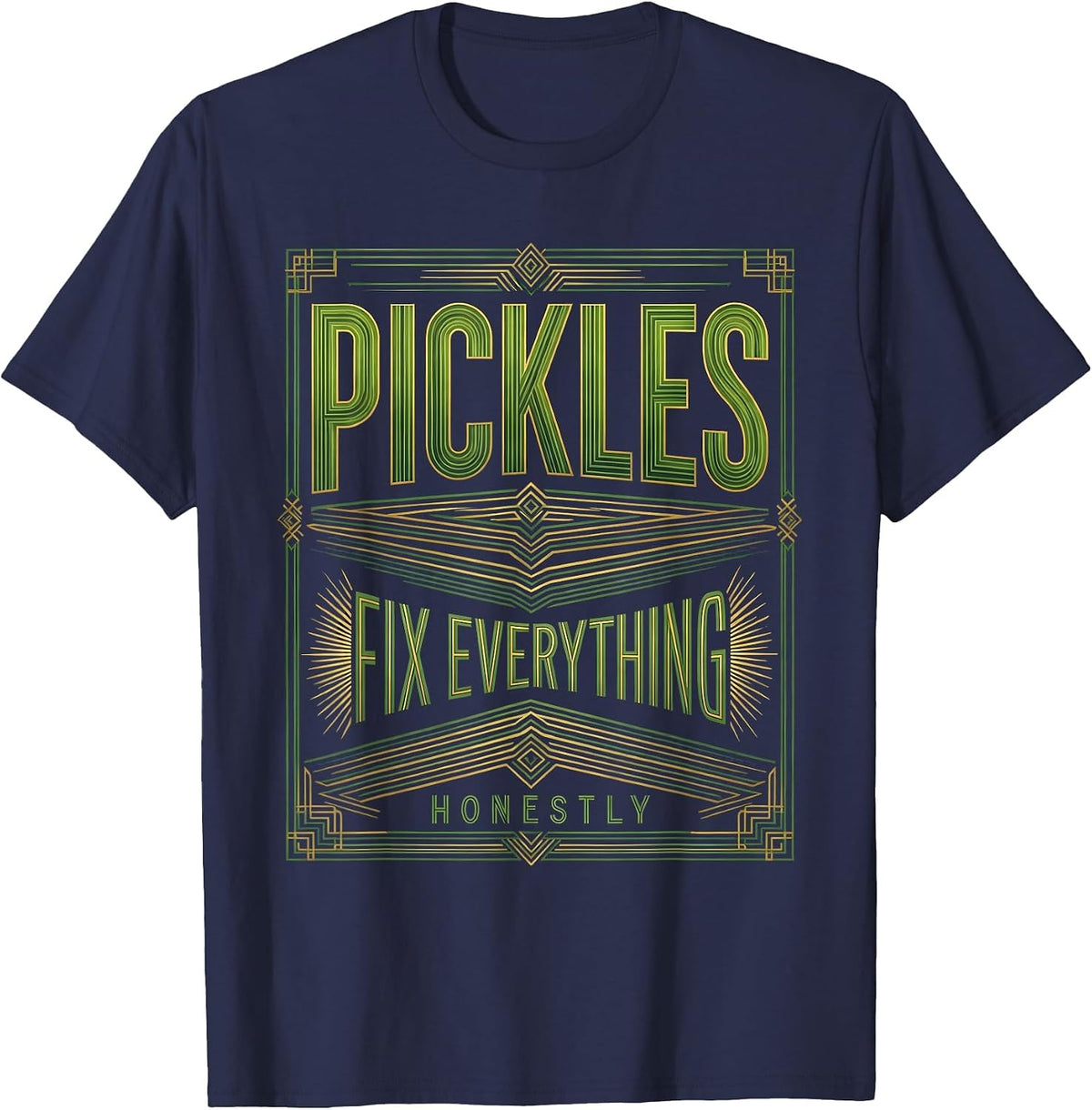 Men's Pickles Fix Everything Honestly Funny Pickle Design T-Shirt - Navy Blue