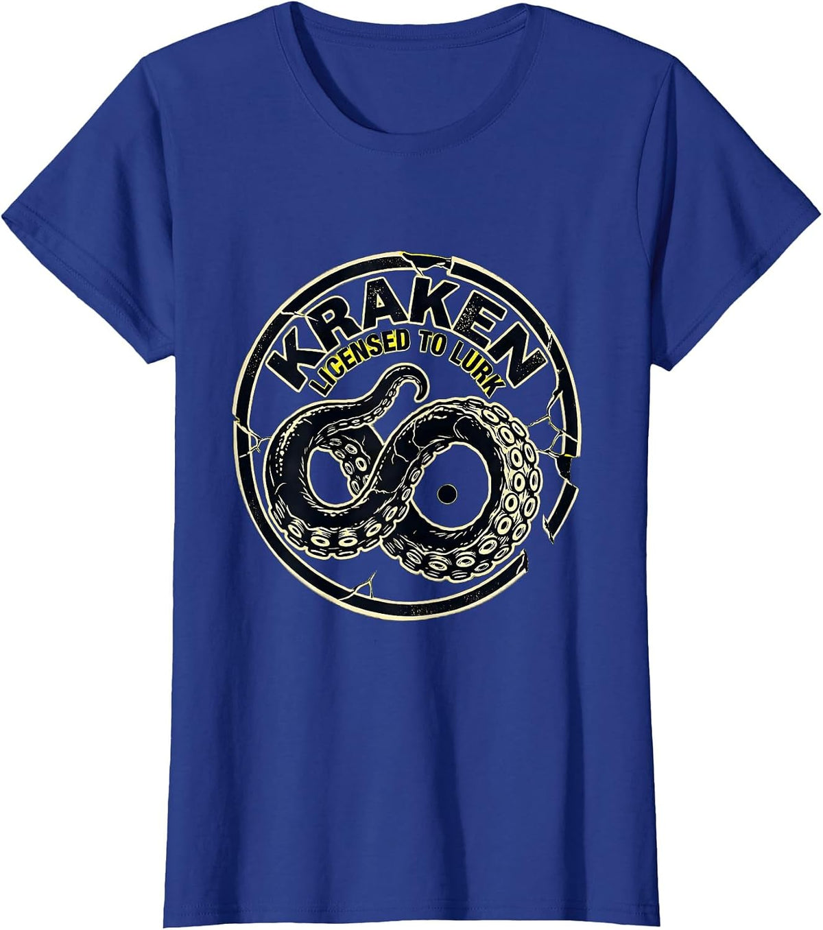 Women's Kraken Licensed To Lurk Stencil Graphic Octopus Lover Gift T-Shirt - Royal Blue