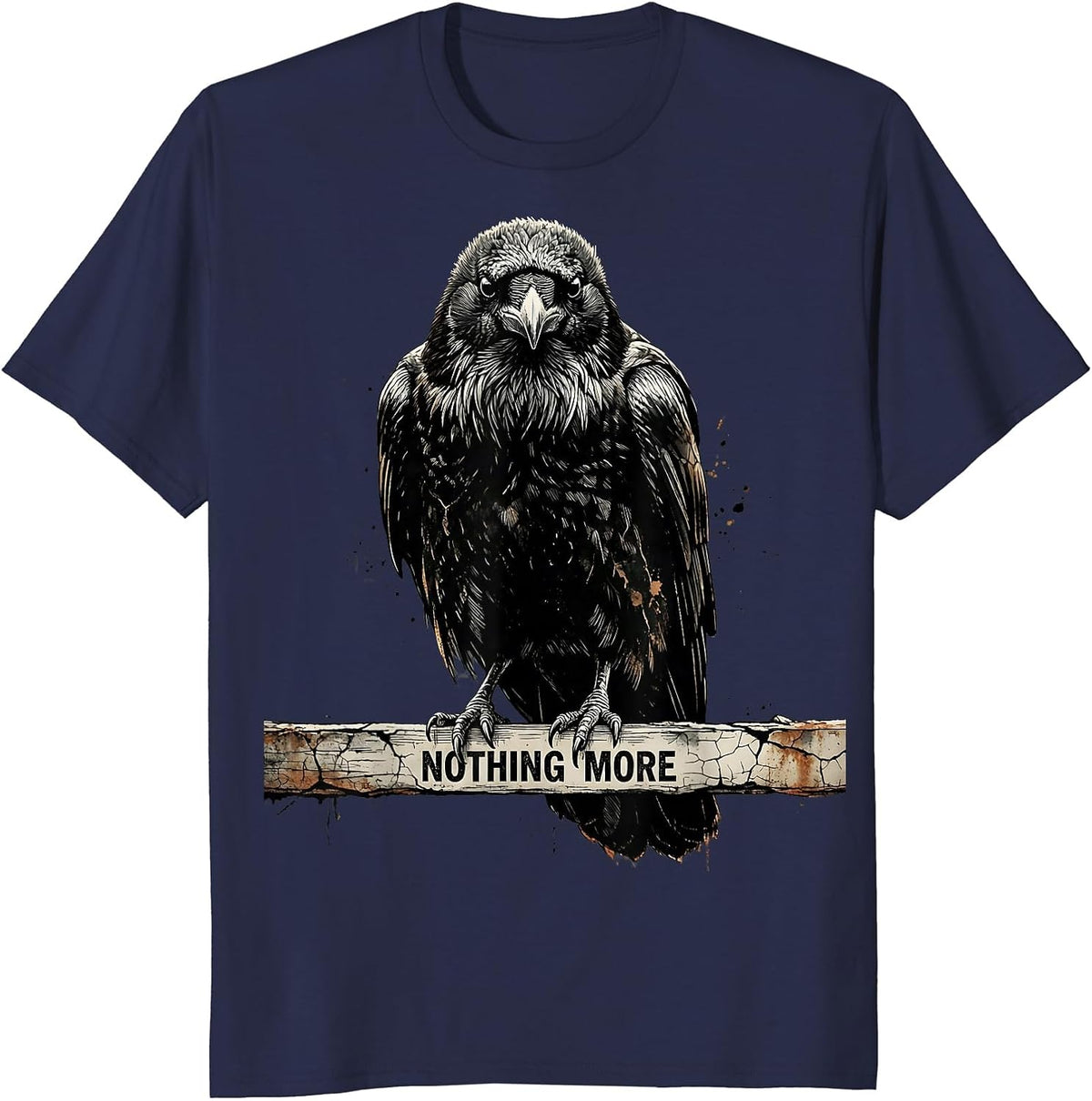 Nothing More Distressed Raven Silhouette Bird Lover Gothic T-Shirt - Navy Blue