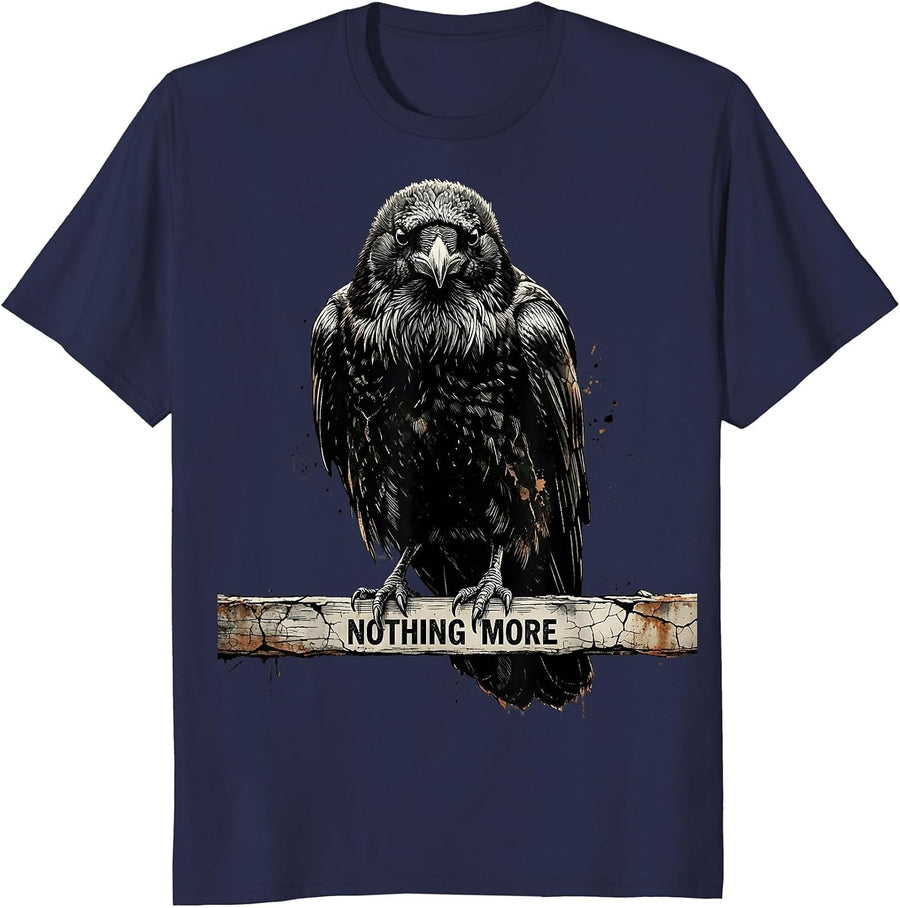 Nothing More Distressed Raven Silhouette Bird Lover Gothic T-Shirt - Navy Blue