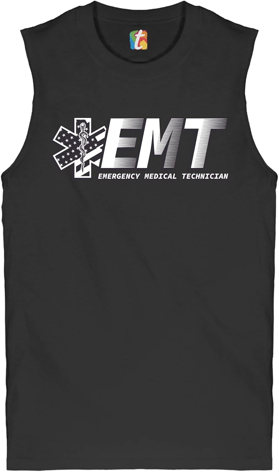 Tee Hunt EMT Emergency Medical Technician Muscle Shirt EMS Paramedic Star of Life Men's - Black