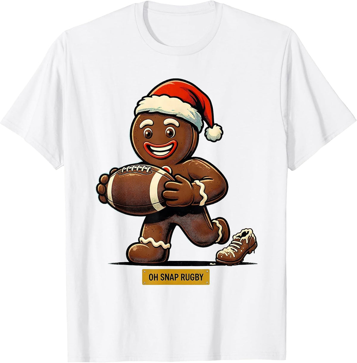 Men's Oh Snap Rugby Retro Advertising Mascot Christmas Sports T-Shirt - White