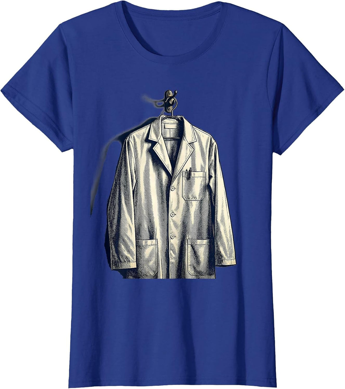 Women's Doctor White Coat on Hook Medical Assistant Gift T-Shirt - Royal Blue