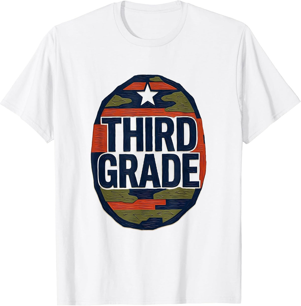 Men's Third Grade Linocut Patriotic Camo Back To School Matching T-Shirt - White
