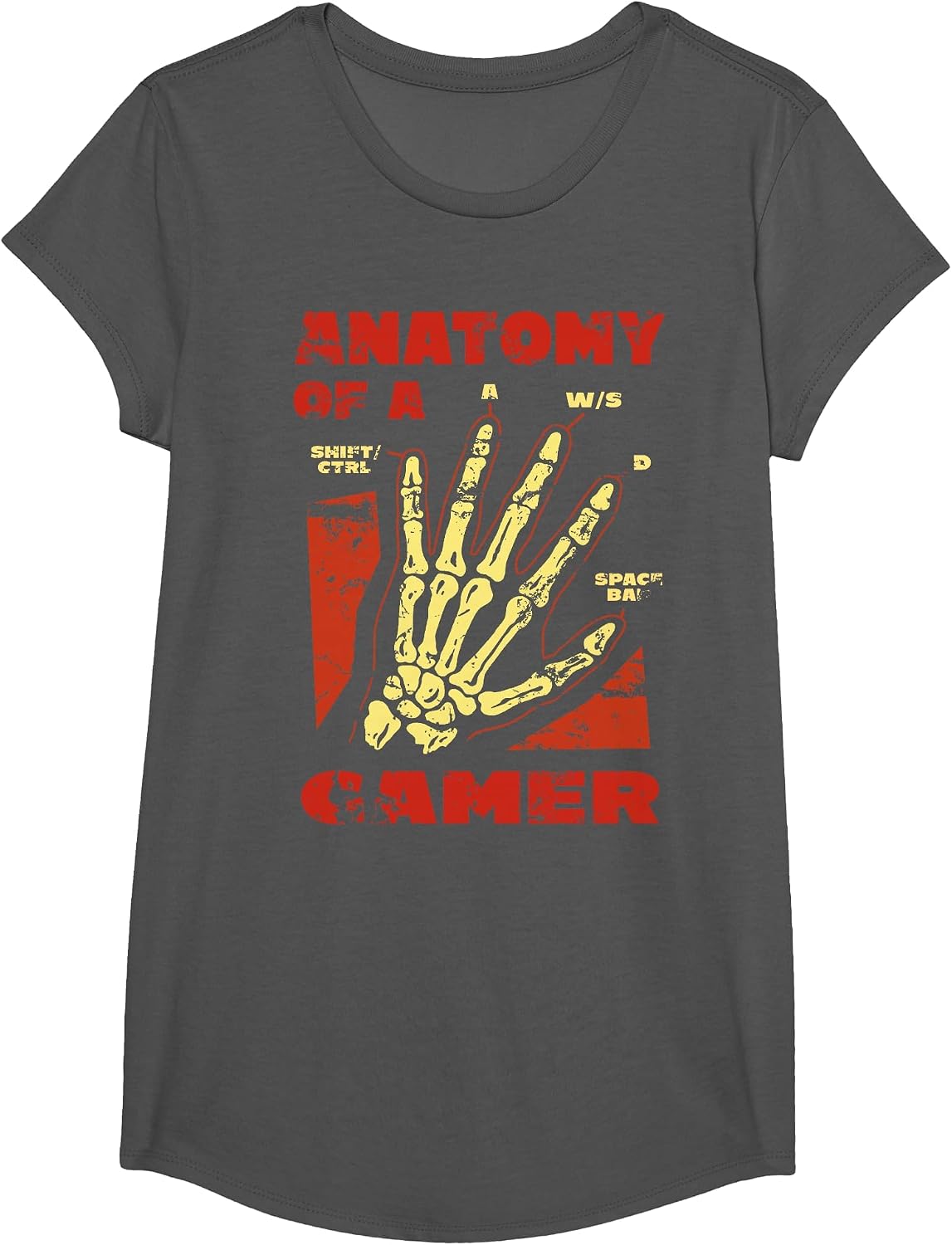 Anatomy of a Gamer Video Game Player Gamer T-Shirt - Girls Asphalt Grey
