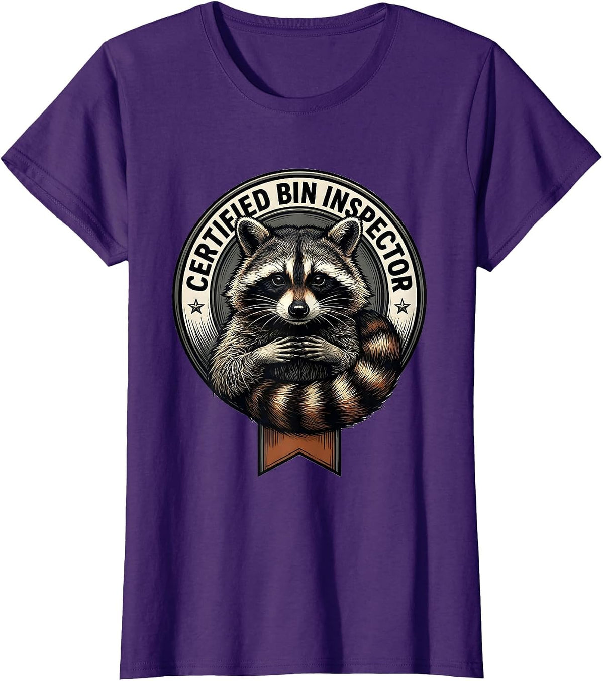 Women's Certified Bin Inspector Funny Raccoon Trash Panda Absurd T-Shirt - Purple