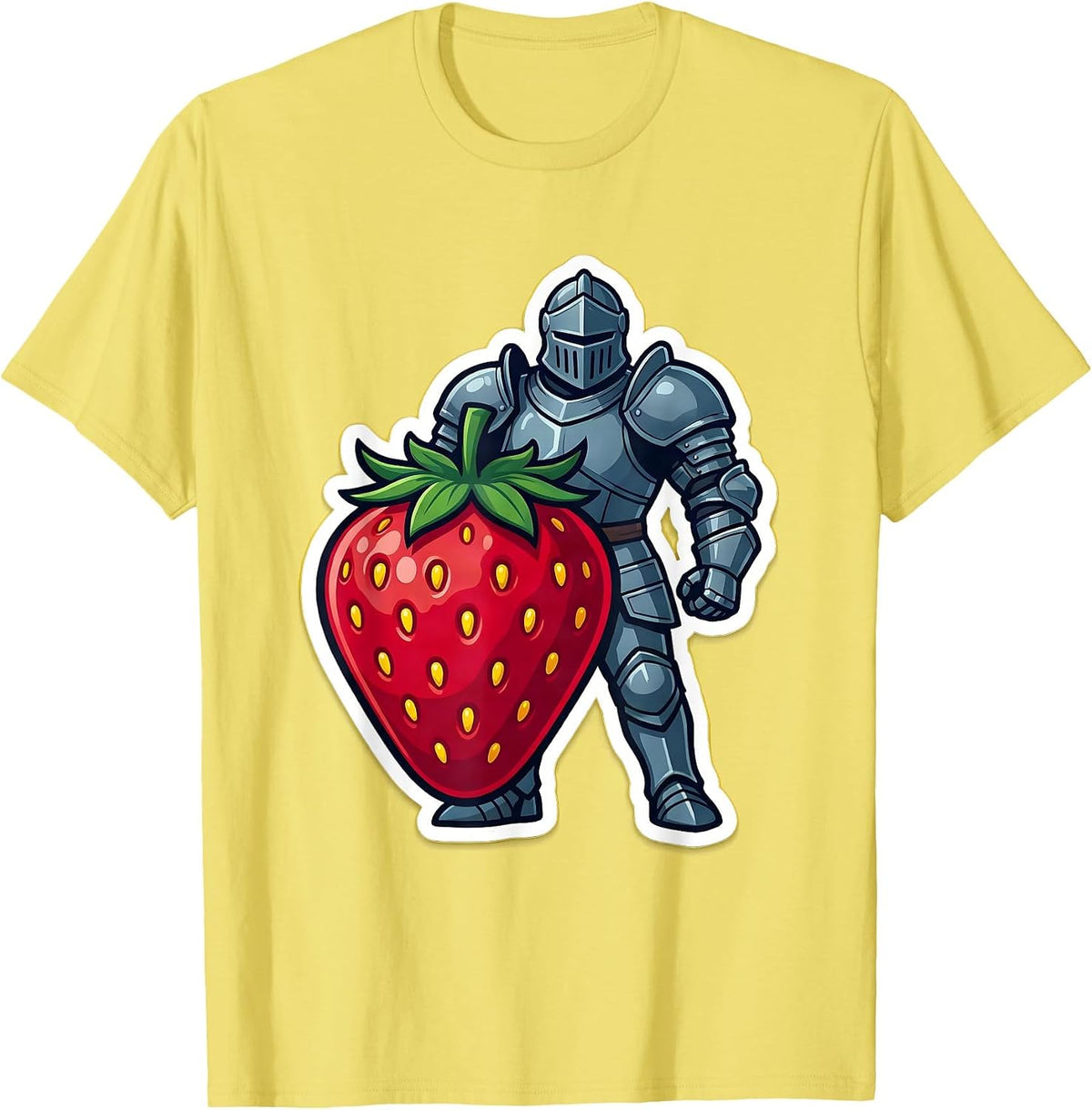 Men's Strawberry Knight Armor Shield Graphic Tee T-Shirt - Lemon Yellow
