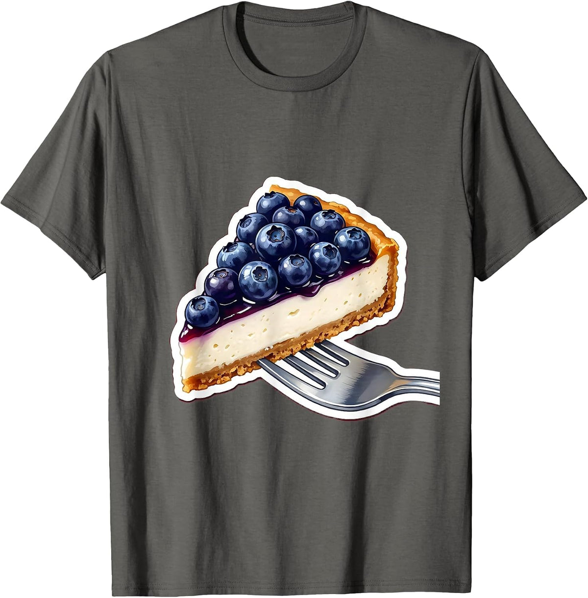 Red White and Blueberries Cheesecake Fork Art T-Shirt - Asphalt Grey
