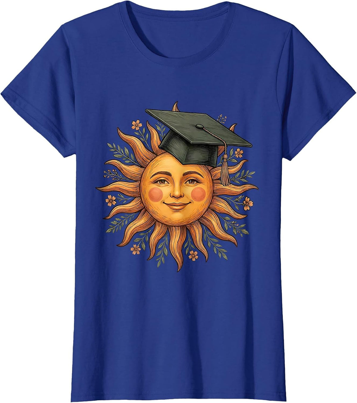 Women's Preschool Teacher Smiling Sun Graduation Cap T-Shirt - Royal Blue