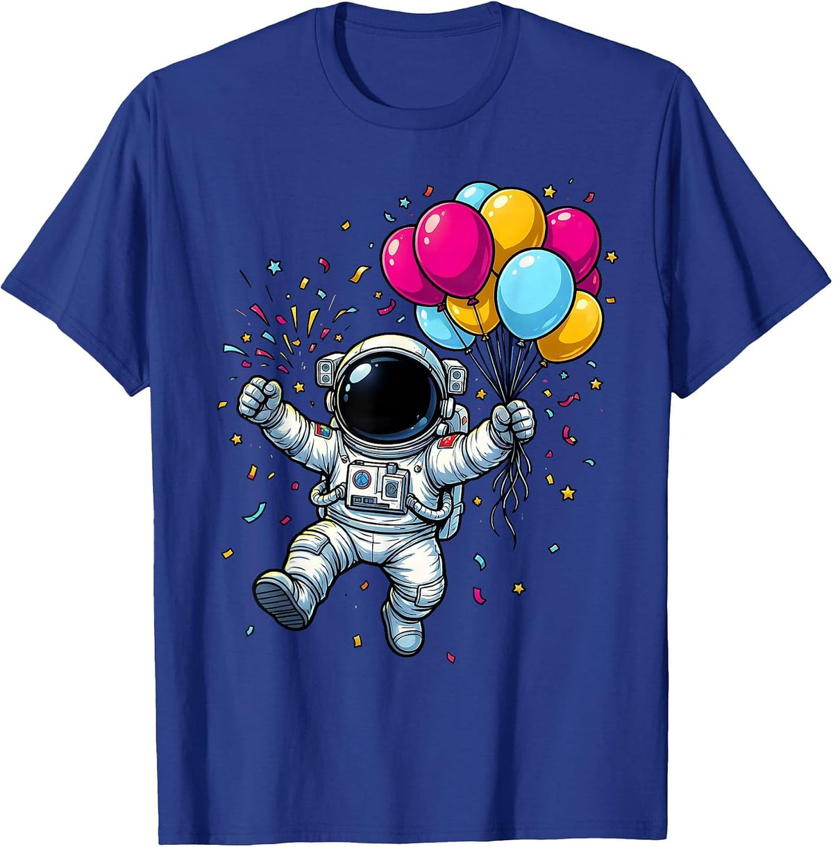 Men's Astronaut Birthday Balloons Space Celebration T-Shirt - Royal Blue