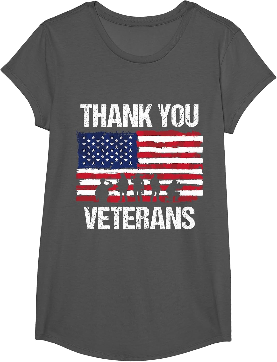 Thank You! Veterans Day & Memorial Day Partiotic Military T-Shirt - Girls Asphalt Grey