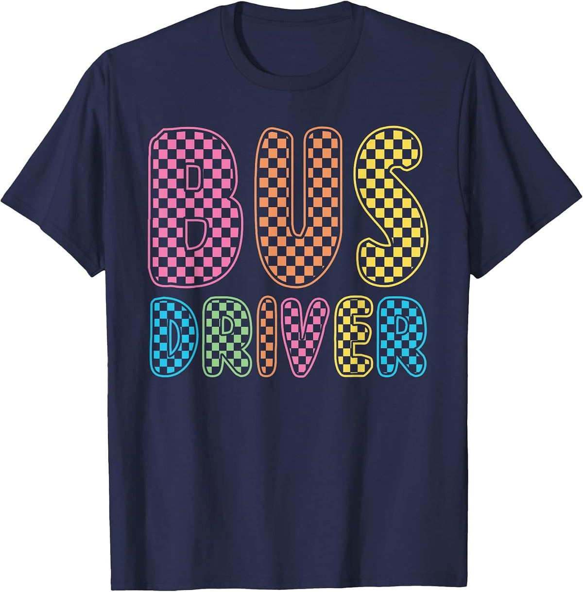 Back to School Bus Driver First Day Men Women Kid Checkered T-Shirt - Navy Blue