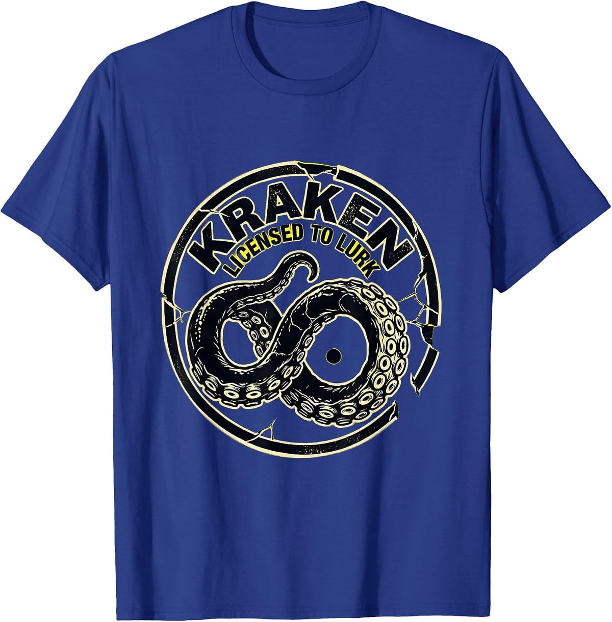 Men's Kraken Licensed To Lurk Stencil Graphic Octopus Lover Gift T-Shirt - Royal Blue