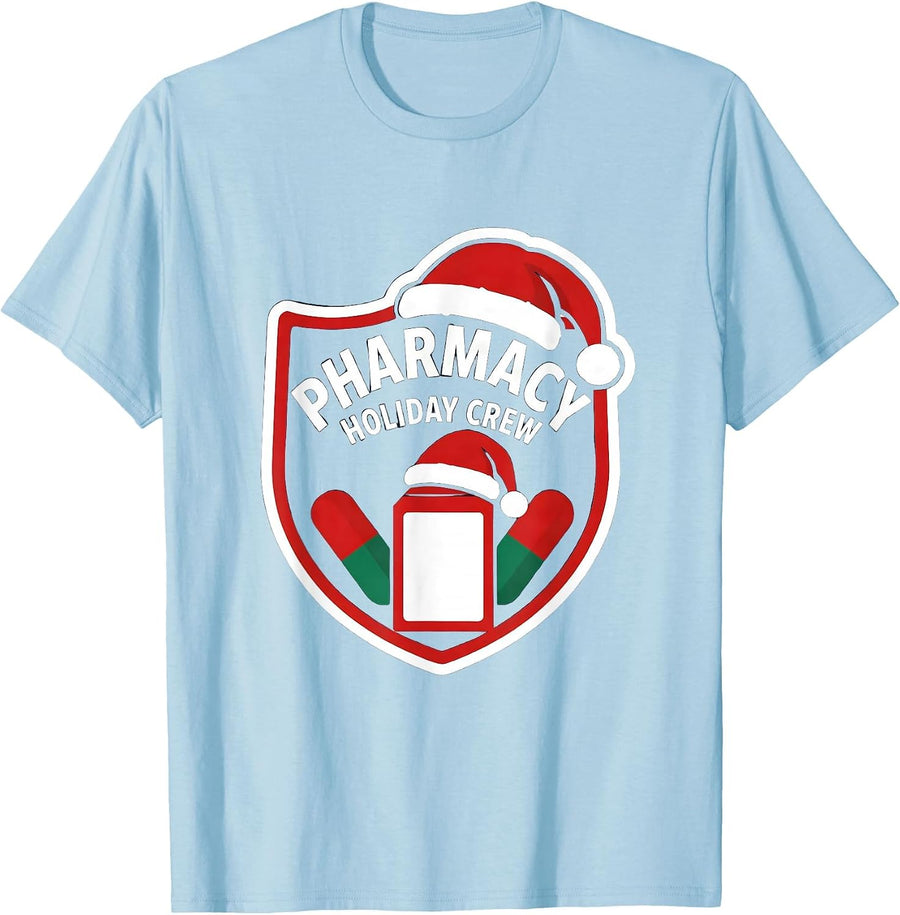 Men's Pharmacy Holiday Crew Funny Pharmacy Tech Christmas Matching T-Shirt - Baby Blue