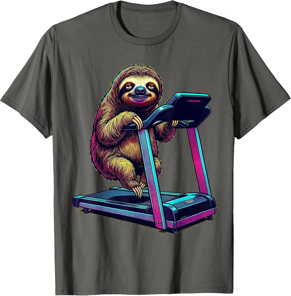 Men's Funny Sloth Hanging On Treadmill Illustration T-Shirt - Asphalt Grey