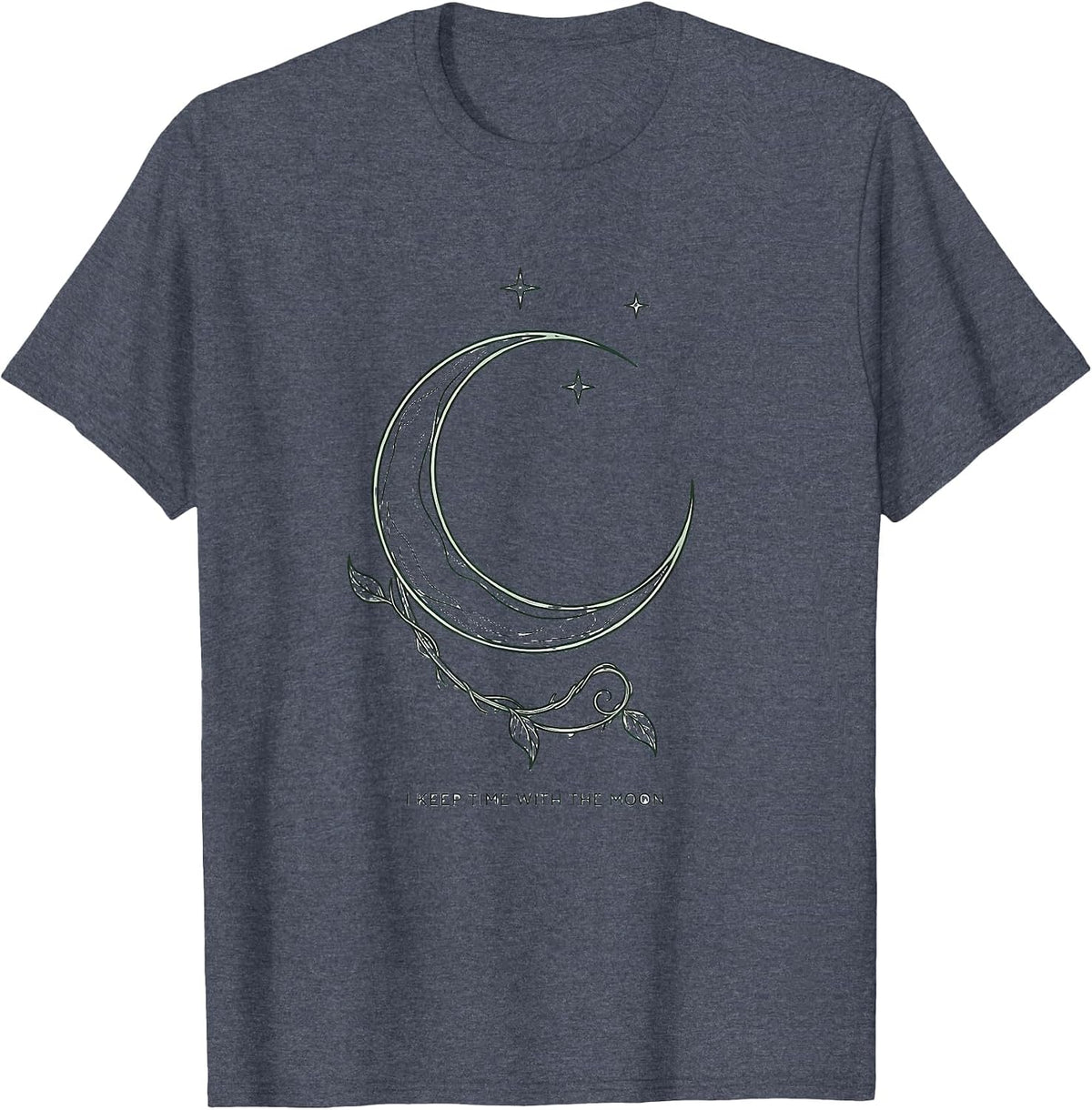 I Keep Time With The Moon Boho Minimalist Celestial Moon T-Shirt - Heather Blue