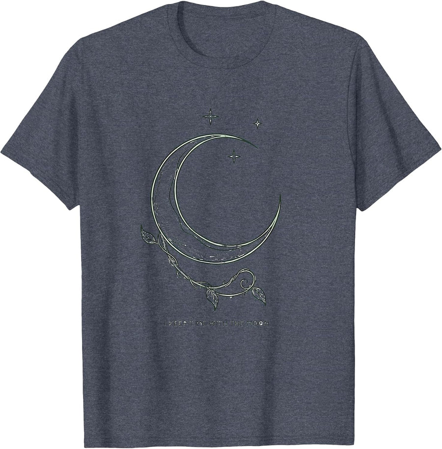 I Keep Time With The Moon Boho Minimalist Celestial Moon T-Shirt - Heather Blue