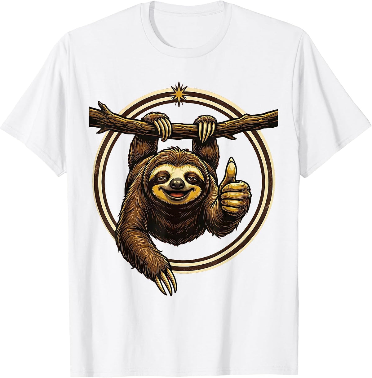 Men's Funny Sloth Thumbs Up Hanging From Branch T-Shirt - White