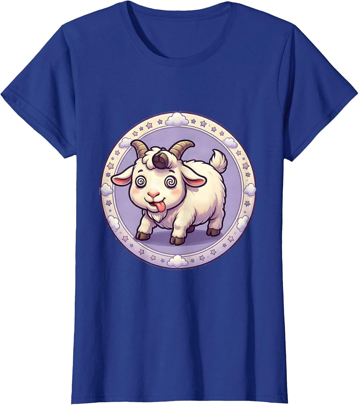 Women's Funny Fainting Goat Mid-Collapse Graphic T-Shirt - Royal Blue