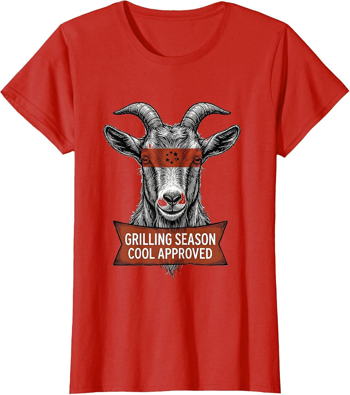 Women's Grilling Season, Cool Approved Line Art Funny Goat Humor T-Shirt - Red