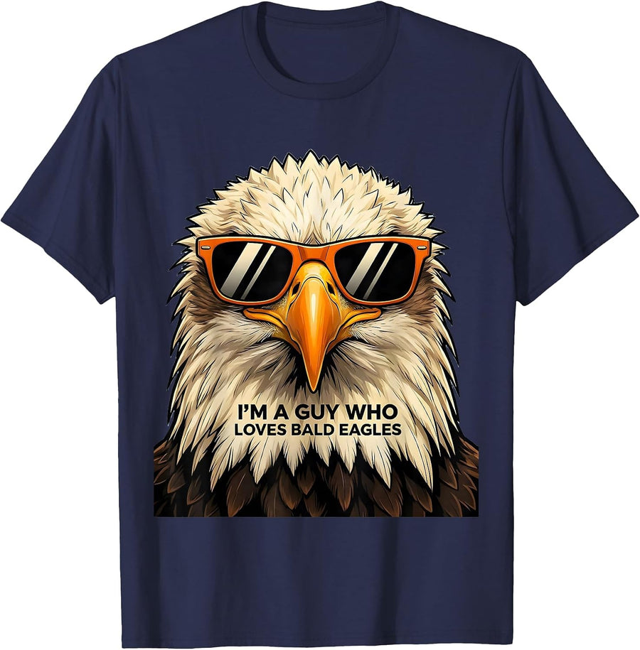 I'm A Guy Who Loves Bald Eagles Cartoon Eagle Lover Humor T-Shirt - Navy Blue