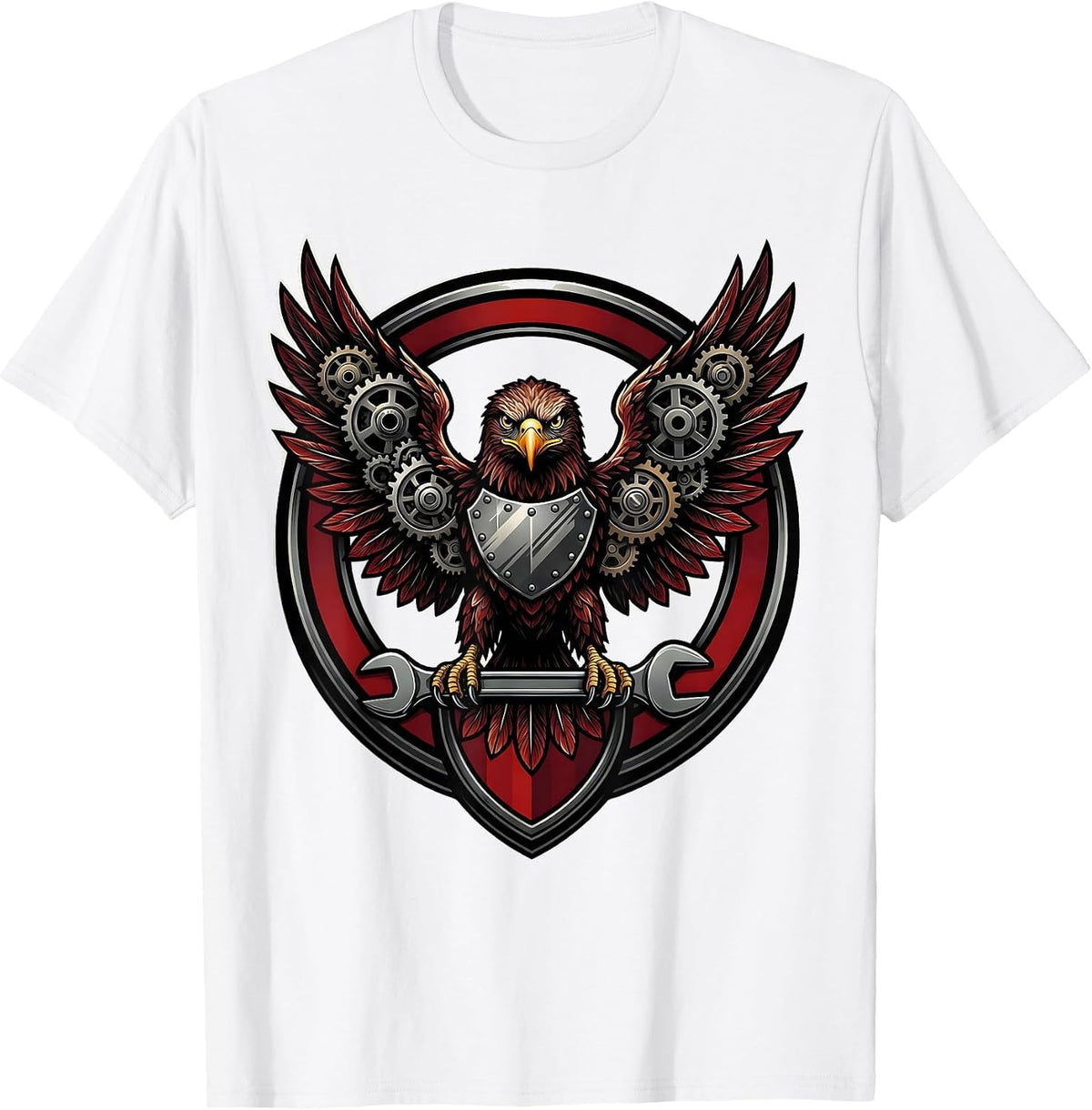 Men's Mechanical Eagle Gear Wing Steampunk Illustration T-Shirt - White