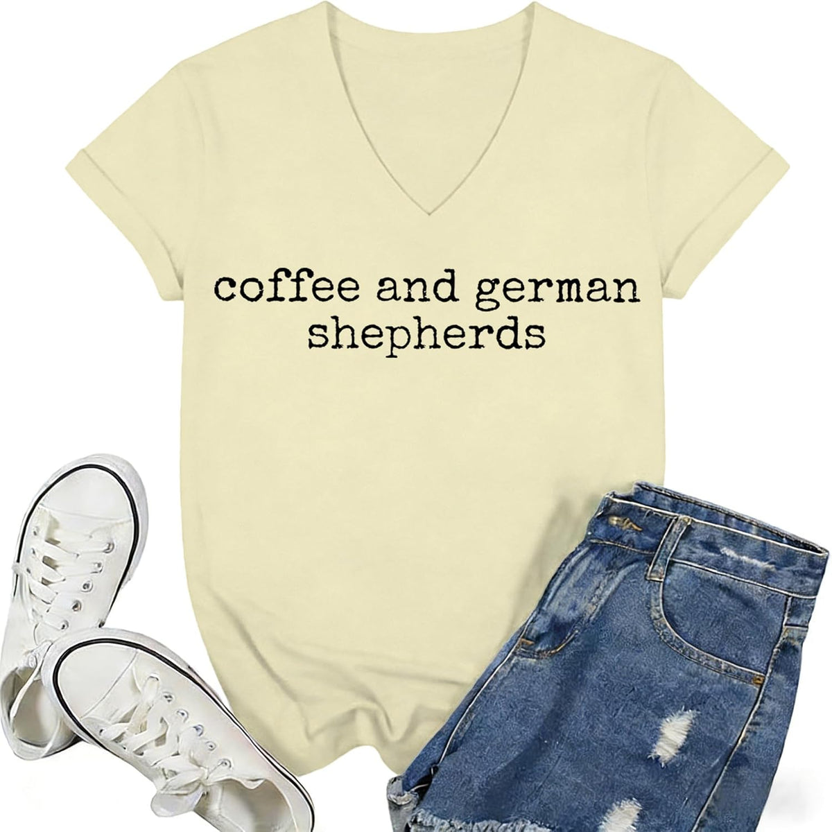 Coffee and German Shepherd Shirt Coffee and German Shepherd Tshirt - V-Neck V-creamy Yellow