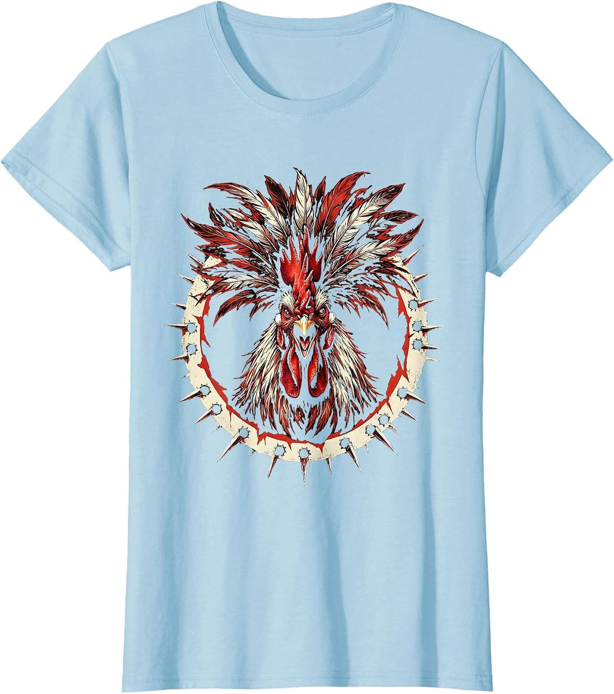 Rooster King Feather Crown Illustration T-Shirt - Baby Blue