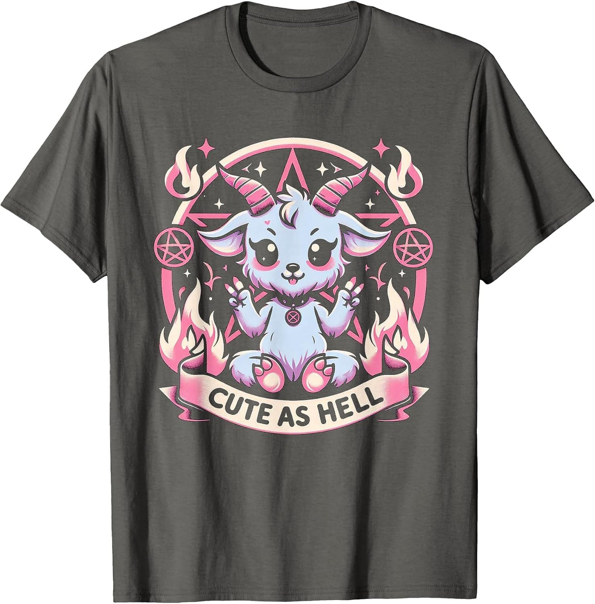 Pastel Goth Cute As Hell Kawaii Baphomet Emo Gothic T-Shirt - Asphalt Grey