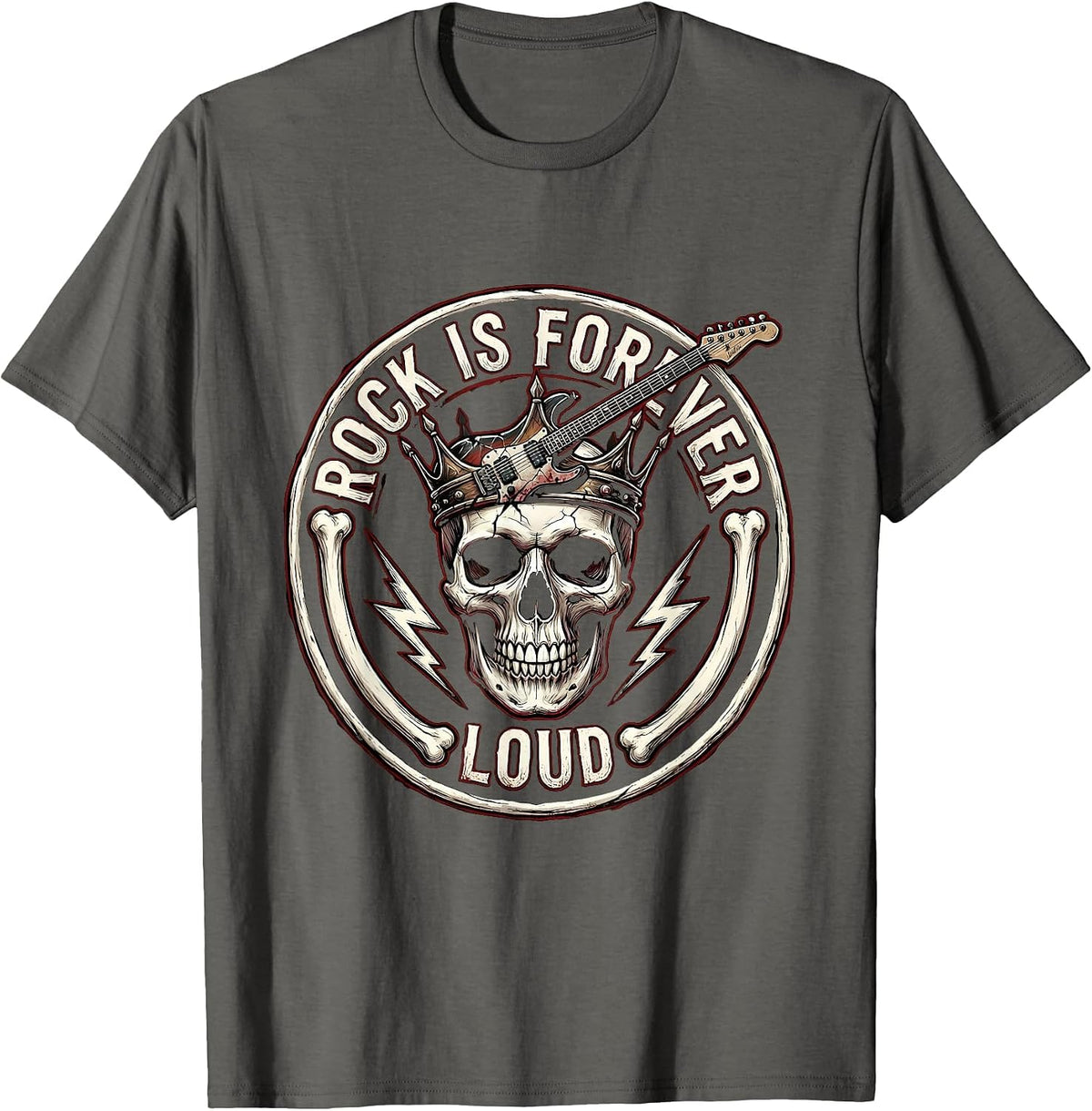 Rock Is Forever Loud Bold Music Graphic Design T-Shirt - Asphalt Grey