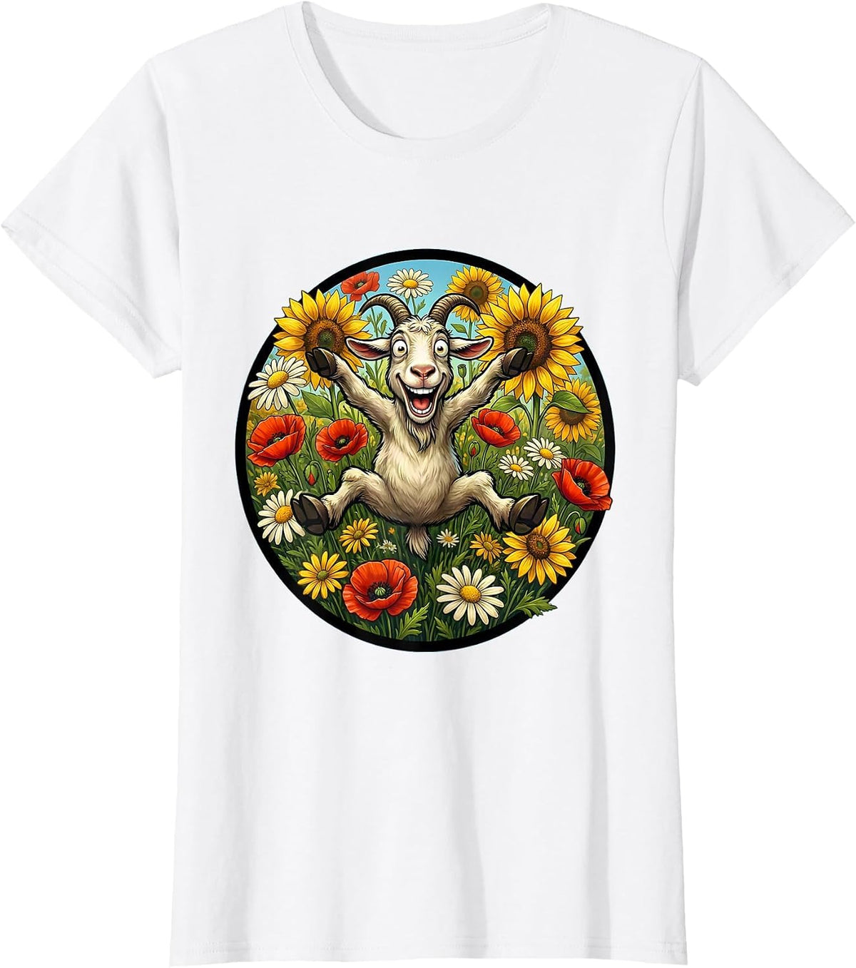 Leaping Goat Wildflower Burst Graphic T-Shirt - White