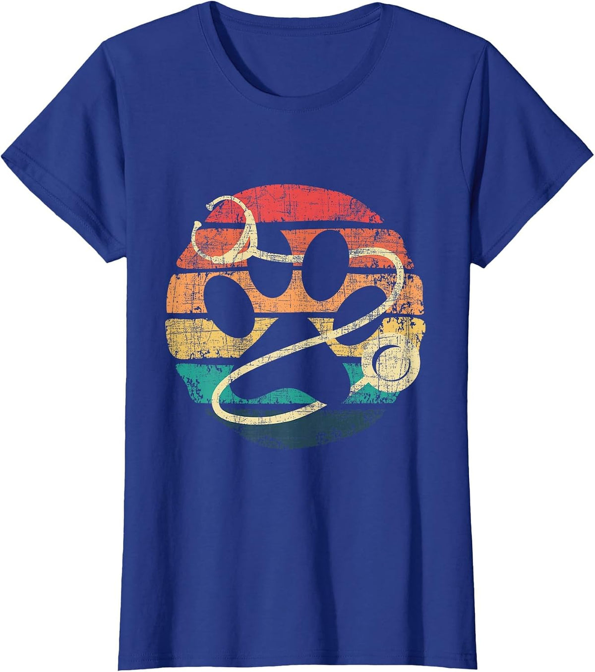 Retro Stethoscope - Dog Paw Print Veterinarian Veterinary T-Shirt - Royal Blue