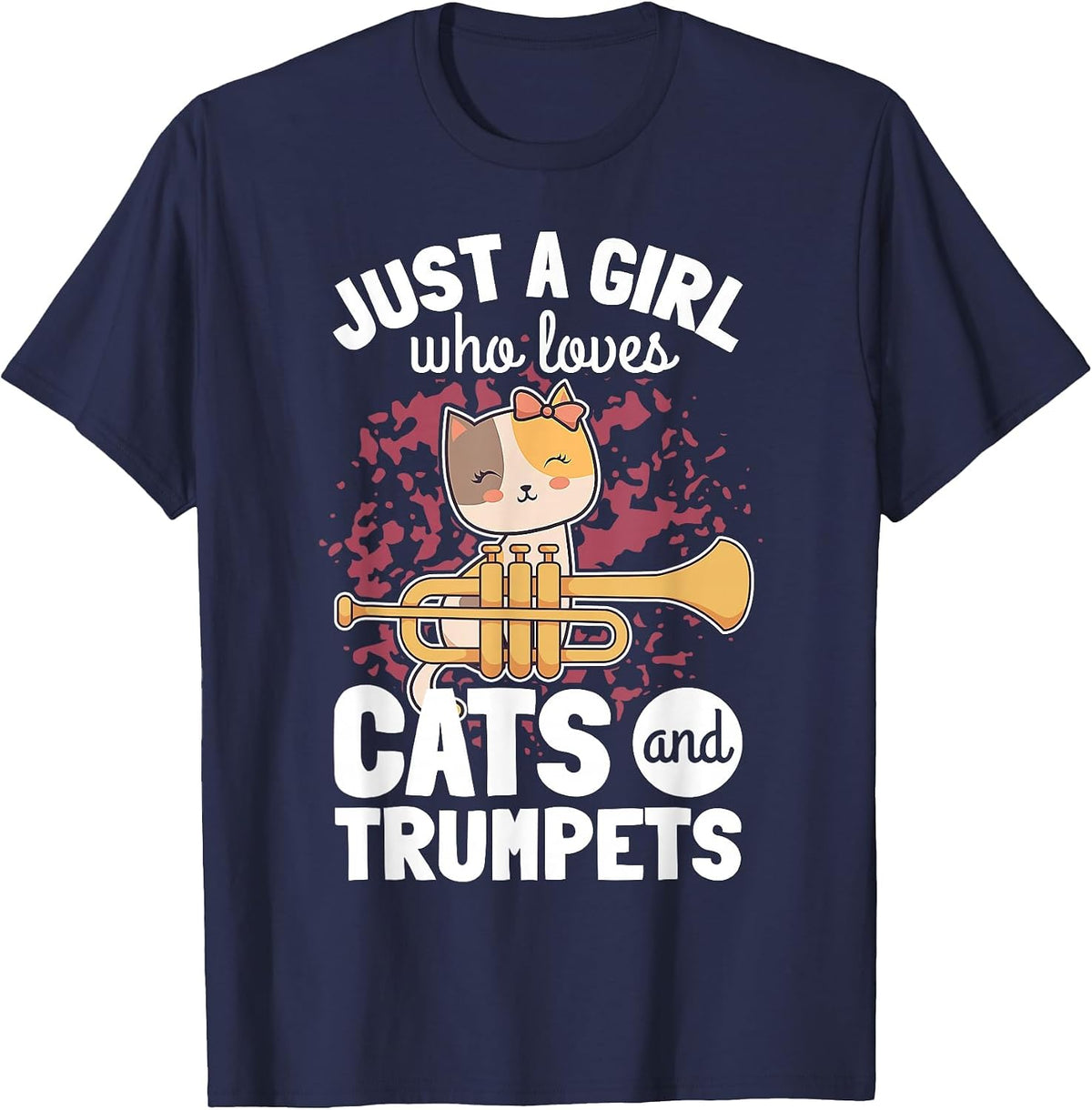 Girl Trumpet Player Saying Trumpeter Cat Owner Kitten Lover T-Shirt - Navy Blue