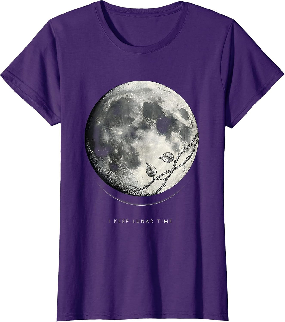 Women's I Keep Lunar Time Vintage Celestial Moon Phase Botanical T-Shirt - Purple