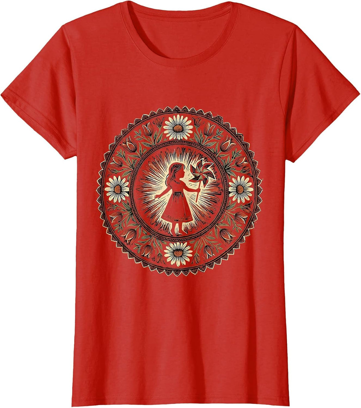 Girls Red White and Blue Pinwheel Design T-Shirt - Red