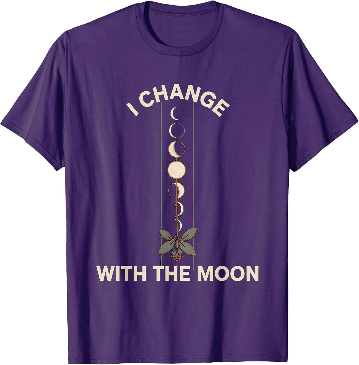 I Change With The Moon Mystic Celestial Botanical Moon Phase T-Shirt - Purple