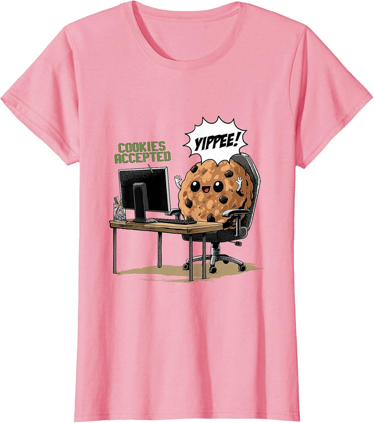 Cookies Accepted Nerd Shirt Funny Computer Internet Coder T-Shirt, Women, Pink, Large - As Pictured