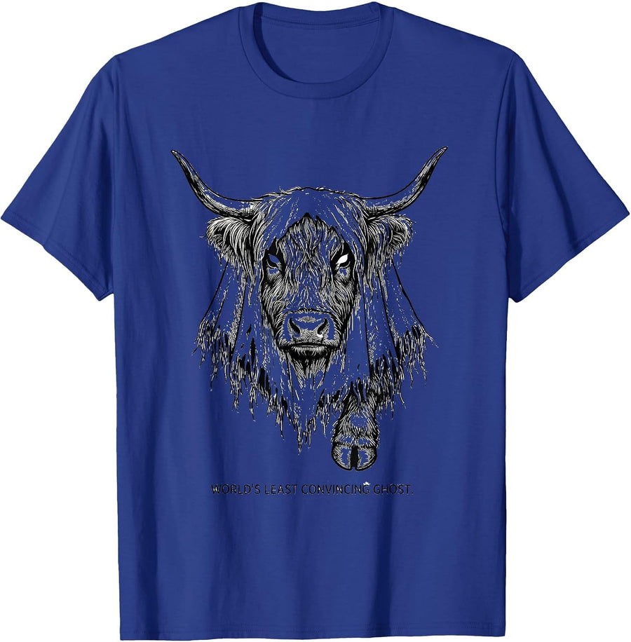 World's Least Convincing Ghost Funny Highland Cow Halloween T-Shirt - Royal Blue