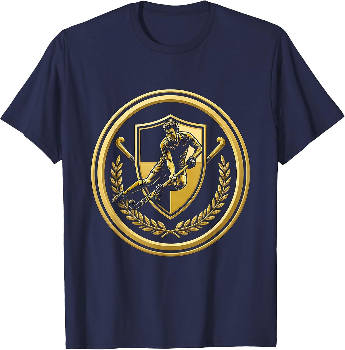 Field Hockey Player Mid-Strike Graphic T-Shirt - Navy Blue